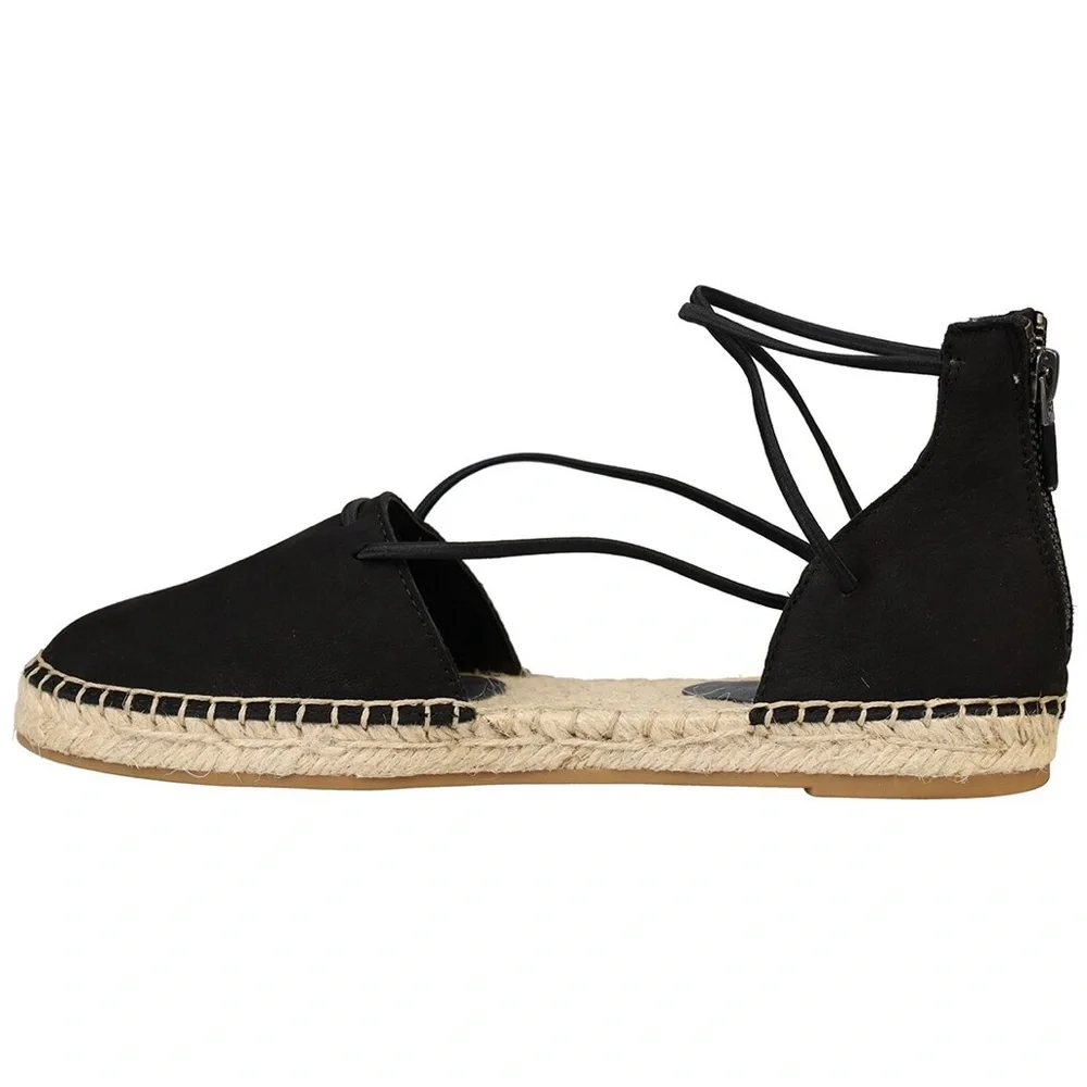 EILEEN FISHER Lace Leather Espadrille Black and Tan Size 7